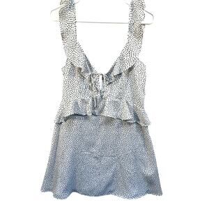 Charlie Moss Y2K‎ Deep V Babydoll Polka Dot Dress L Coquette Festival Beach